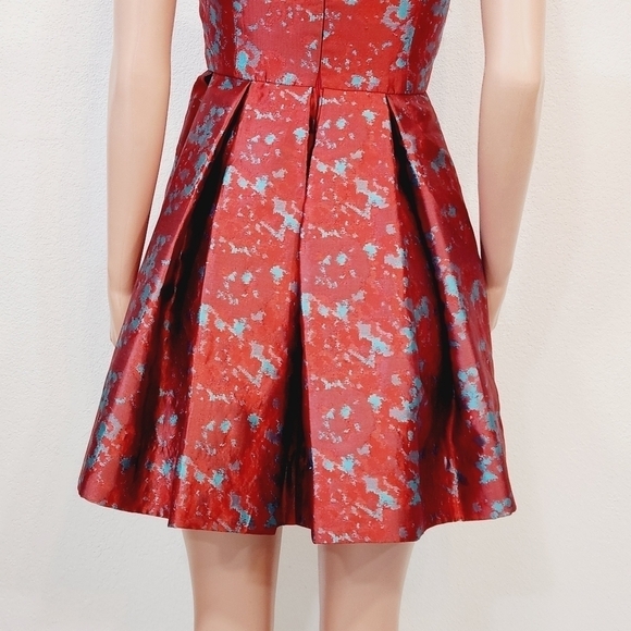 B.b. Dakota Fit and Flare Red & Turquoise Brocade Sleeveless Dress Size 4 - Picture 11 of 14